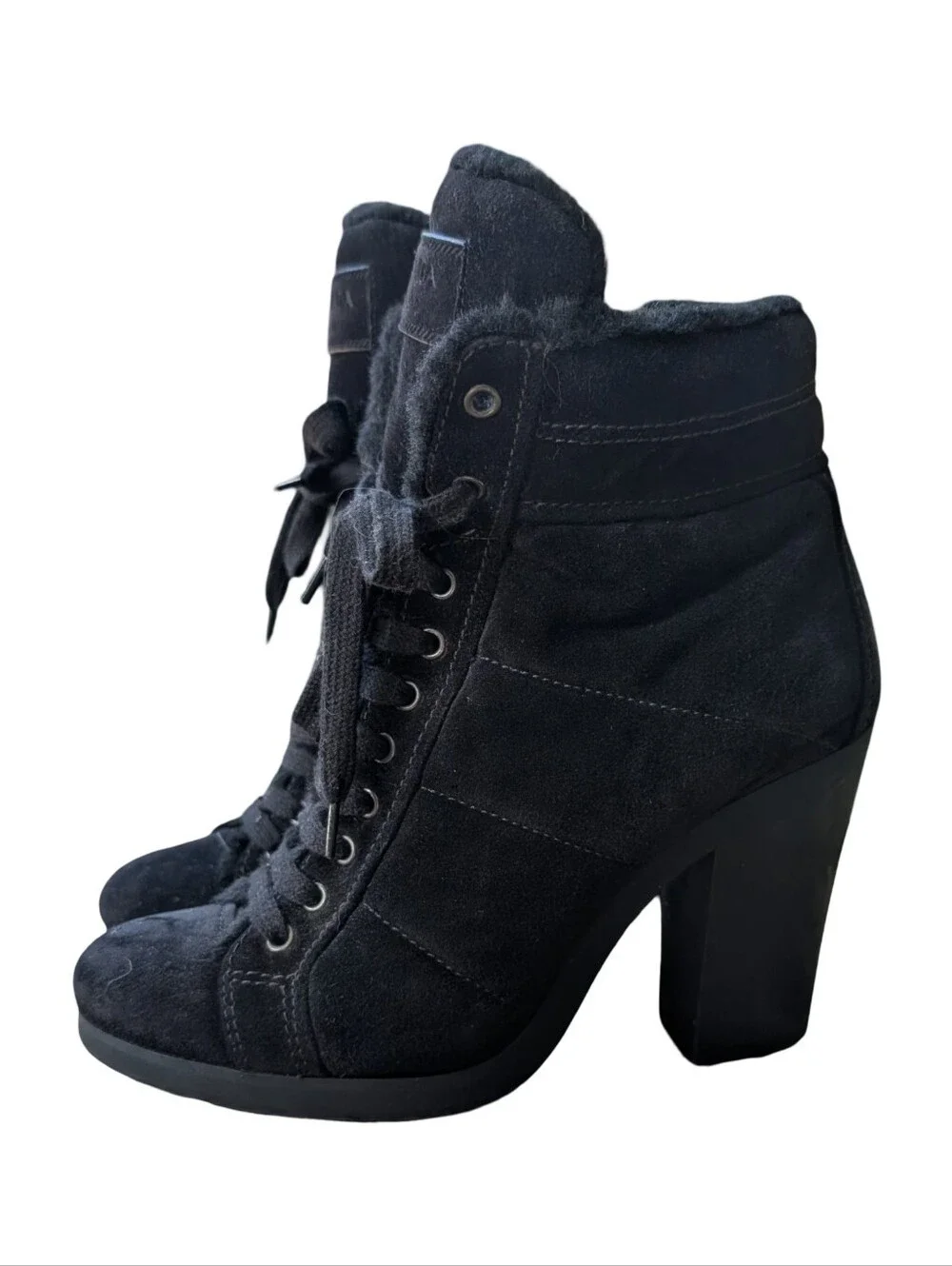 Prada Sport Suede Faux Fur Trim Lace-Up Boots